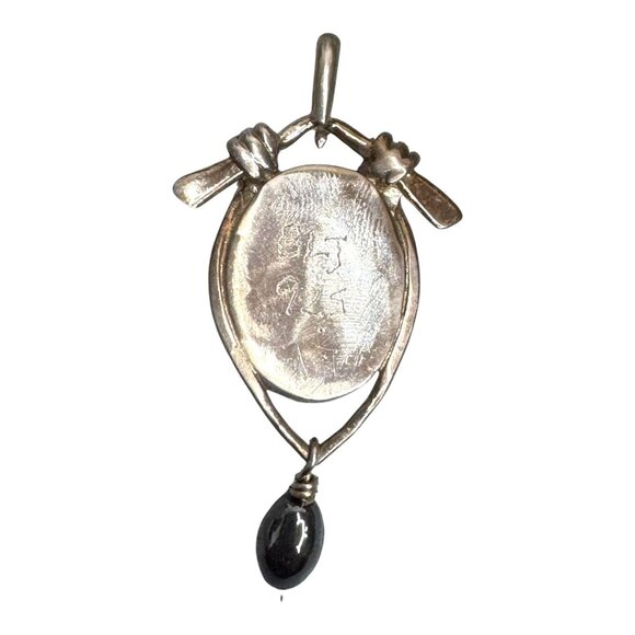 Signed BLJ Dalmation Jasper Handmade Sterling Silver Pendant W Black White Stone - Picture 3 of 6